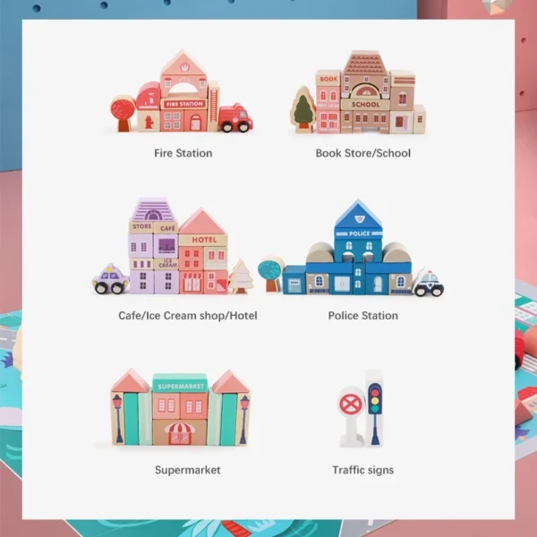 City Wooden Building Blocks Set